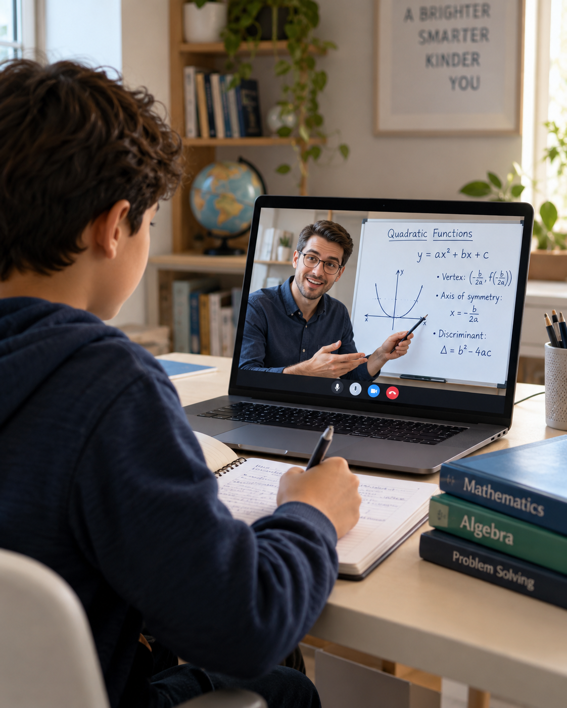 Student learning mathematics online with a male tutor